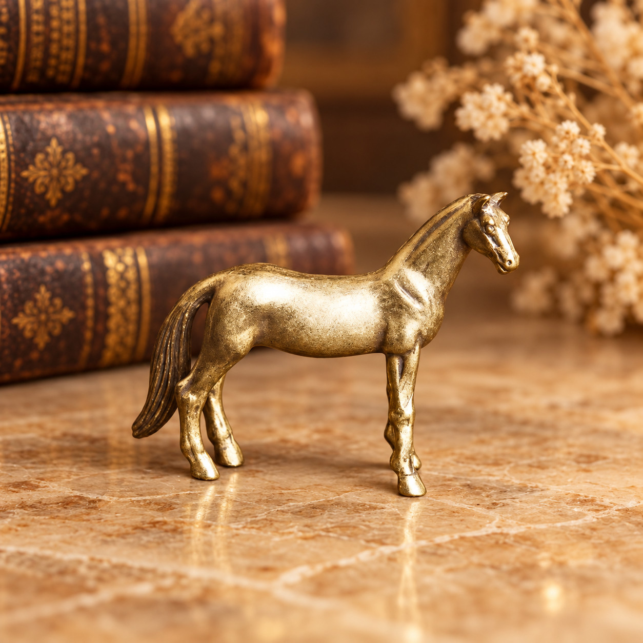 Solid Vintage Brass Horse Statue Ornament Animal Collectible Horseback Lover