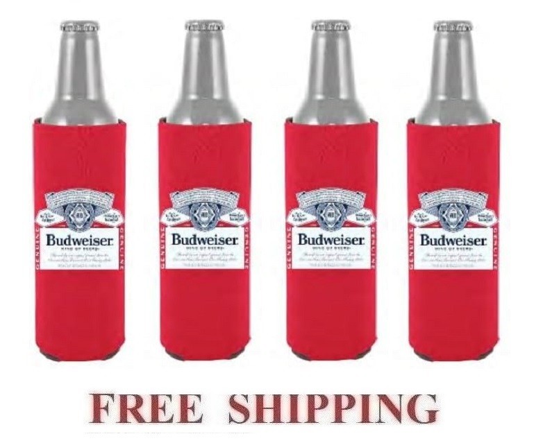 BUDWEISER 4 SLIM 16oz ALUMINUM BOTTLE COOLER COOZIE KOOZIE HUGGIE NEW BUD