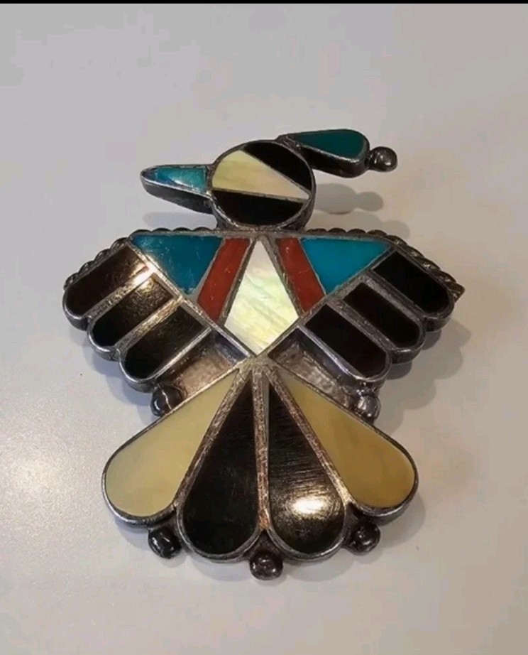 Vintage Signed Irvin Edaakie Zuni Pueblo Sterling Thunderbird Pendant Vintage Signed Irvin Edaakie Zuni Pueblo Sterling Thunderbird Pendant