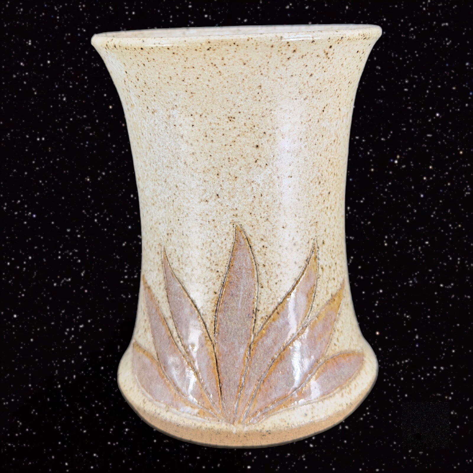 Studio Art Pottery Brown Glazed Plant Leafs Vase Signed By Potter 5