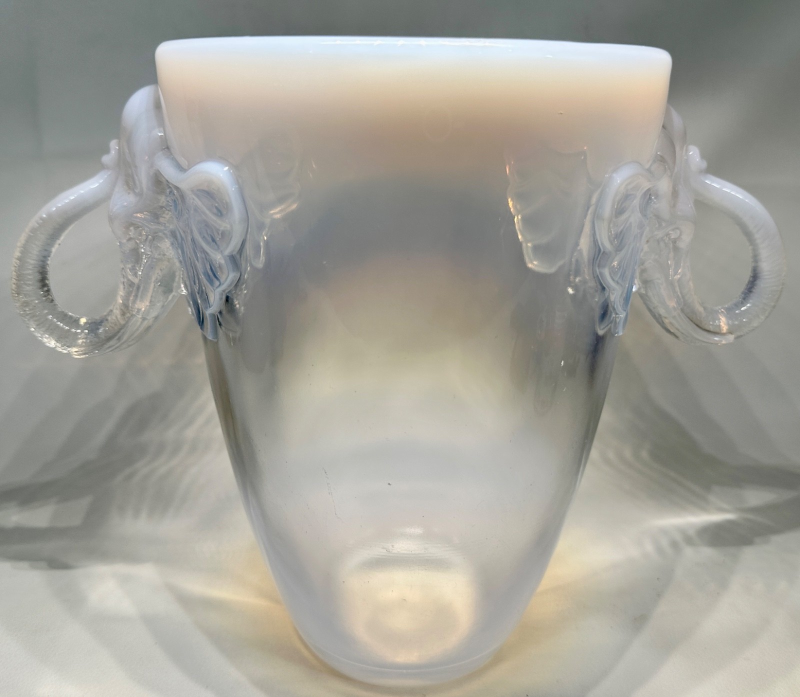 Rare Josef Inward Barolca Czech Art Deco Opalescent Glass Vase Elephant Handles
