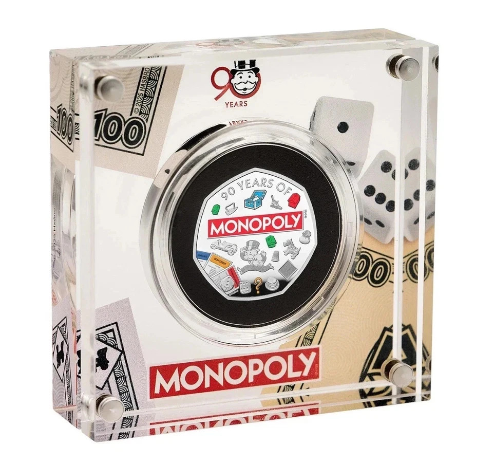 2025 90th Anniversary of Monopoly UK 50p Silver Proof Coloured Coin