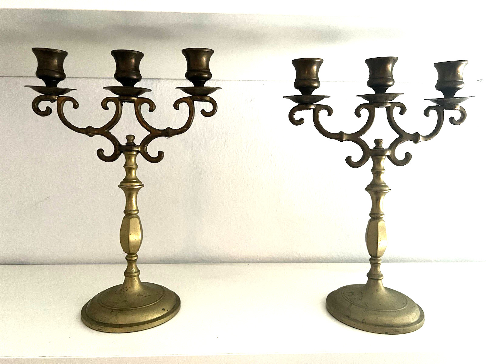 Pair of 2 Antique Victorian 3 Arm Candle Stick Holders