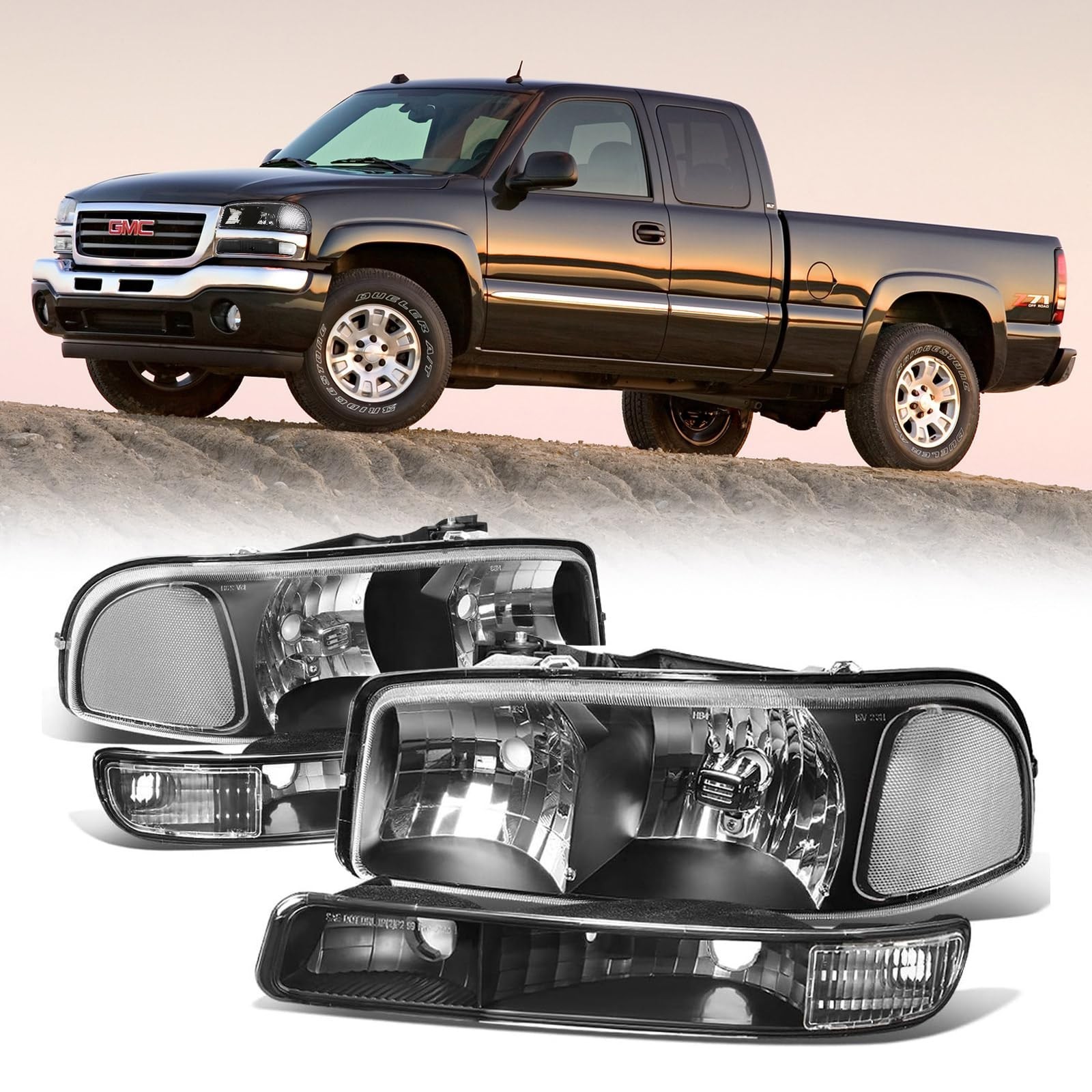 Headlight Assembly Compatible with 99-07 GMC SIERRA 1500 2500 1500HD 2500HD 3...