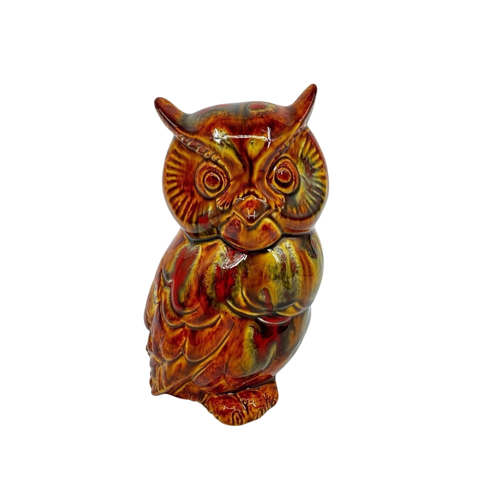 Vintage Ceramic Drip Glazed Owl Figurine Figural Pottery Retro Boho 7in Tall