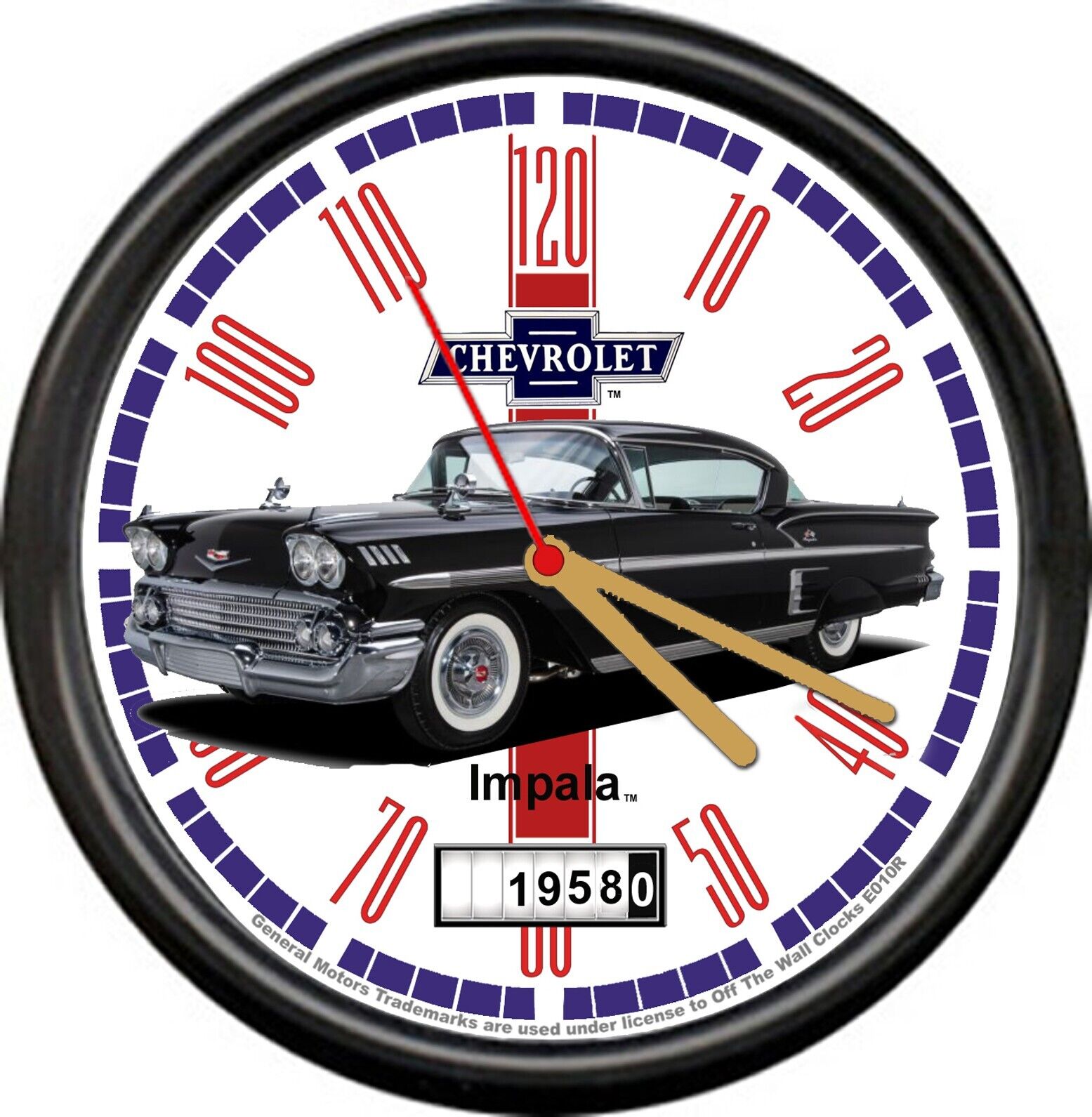 Licensed 1958 Impala Black 2 Door Sedan Chevrolet General Motors Sign Wall Clock