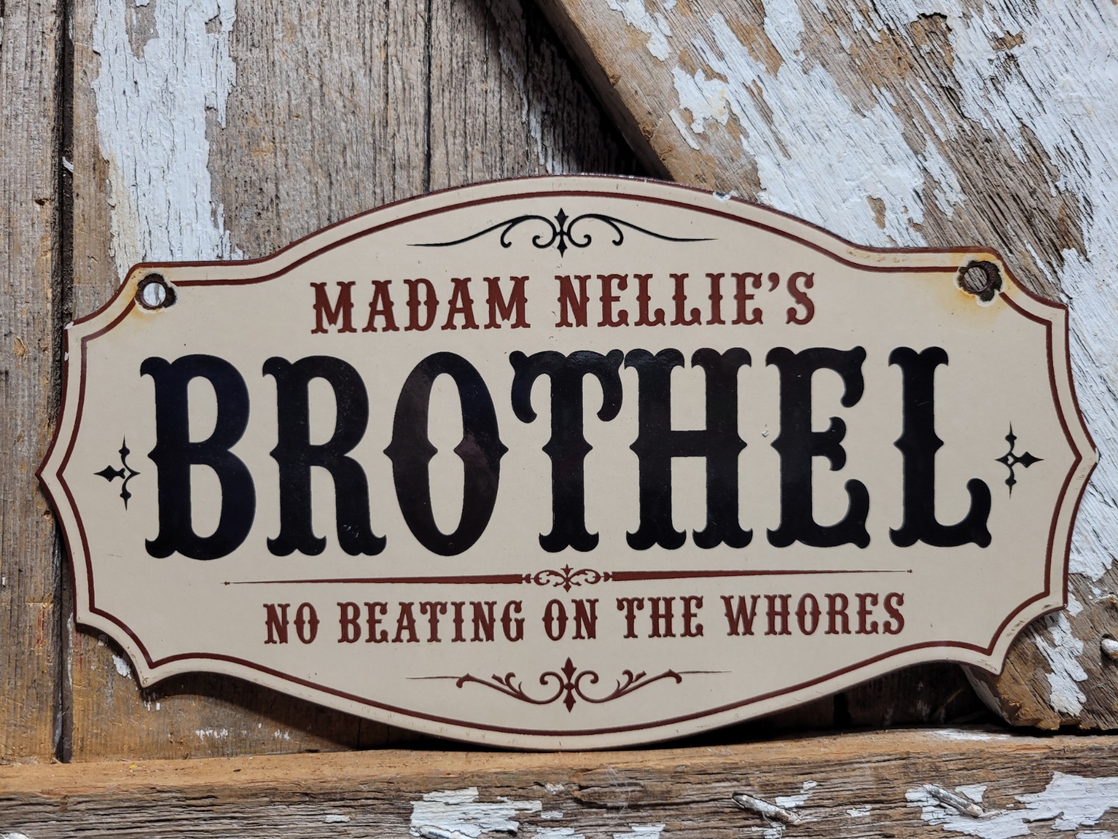 VINTAGE BROTHEL PORCELAIN SIGN RARE OLD MADAM NELLIES GENTLEMANS STRIP CLUB