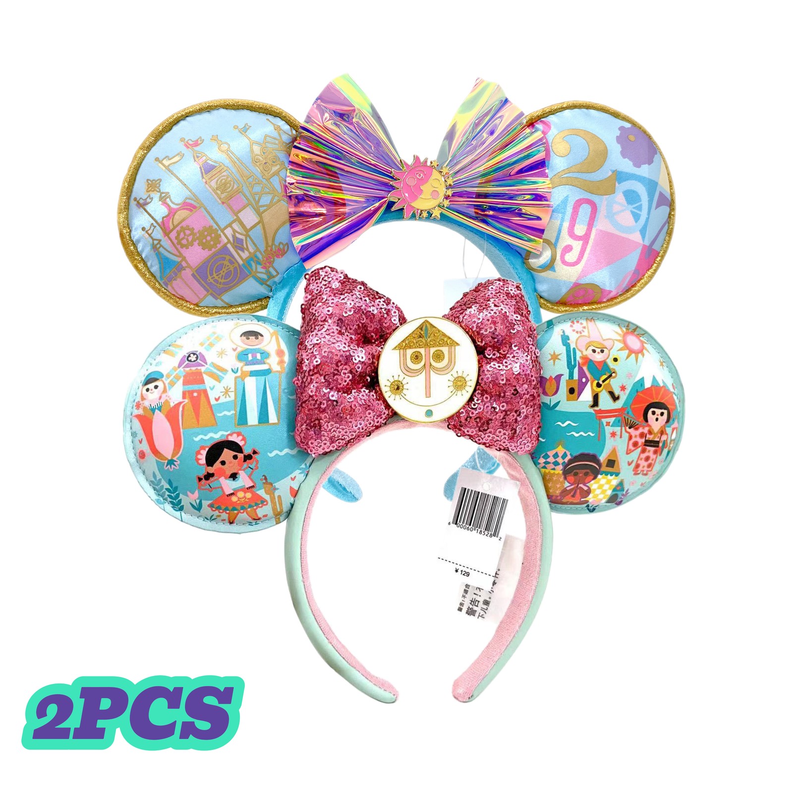 2PC Disney-Minnie Bow Sequin Ears Disneyland Paris It’s a Small World Attraction