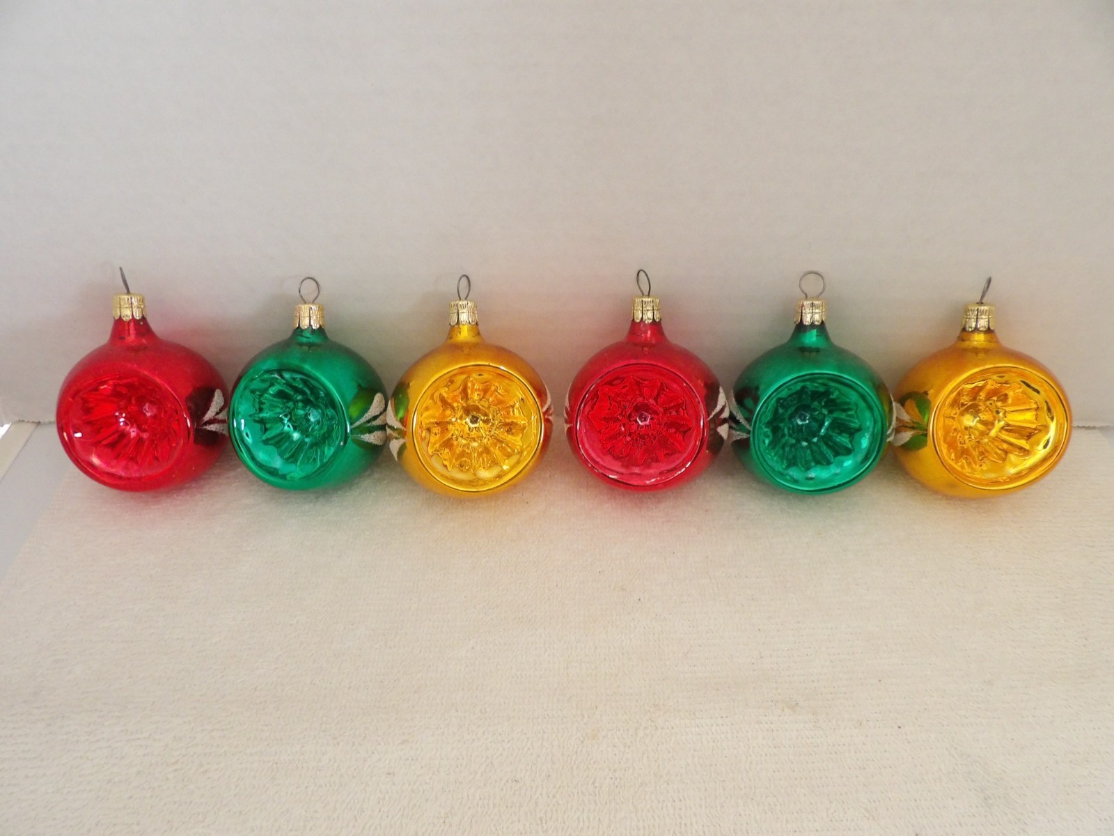 Vintage 6 Mercury Glass Indent Christmas Ornaments Stencil Czechoslovakia