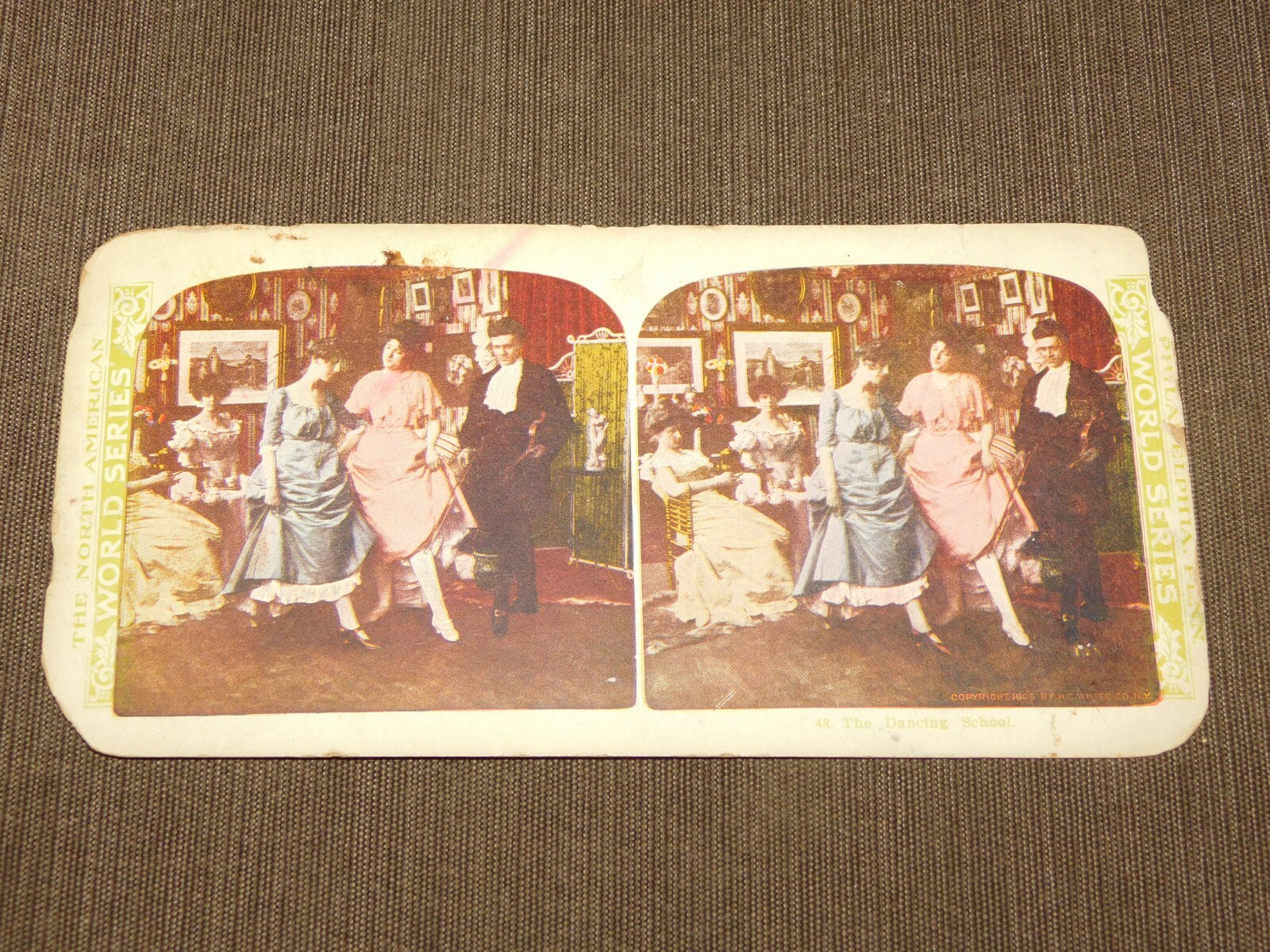 VINTAGE STEREOVIEW STEREOSCOPES CARD FUNNY 1905 THE DANCING SCHOOL