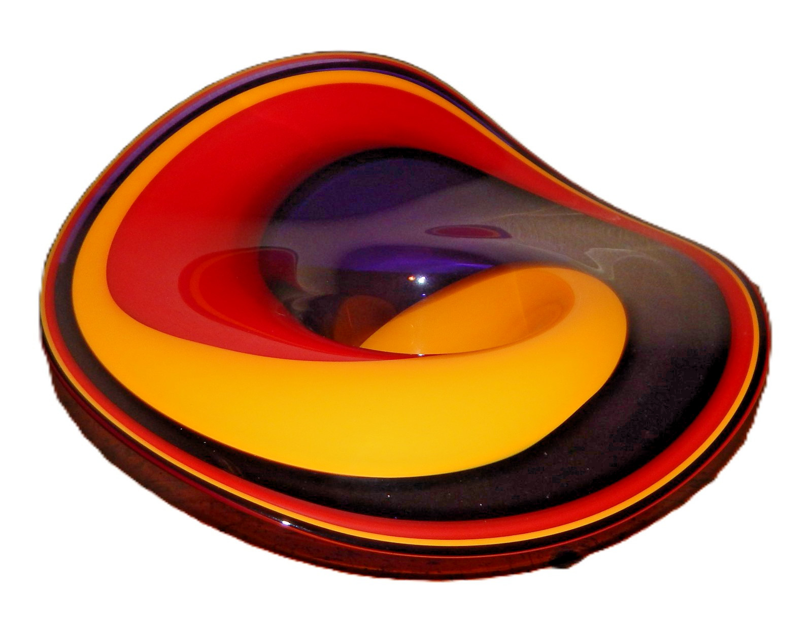 RARE Vintage Murano Style Blown Art Glass, Vivid Purple Red Yellow Swirl 17\