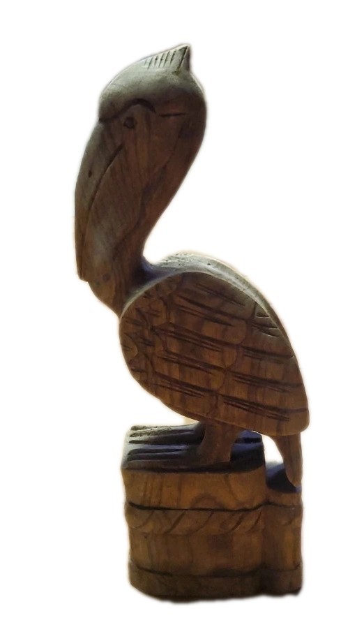 Vintage Hand Carved Wooden Pelican Bird Folk Art Primitive Statue 12\