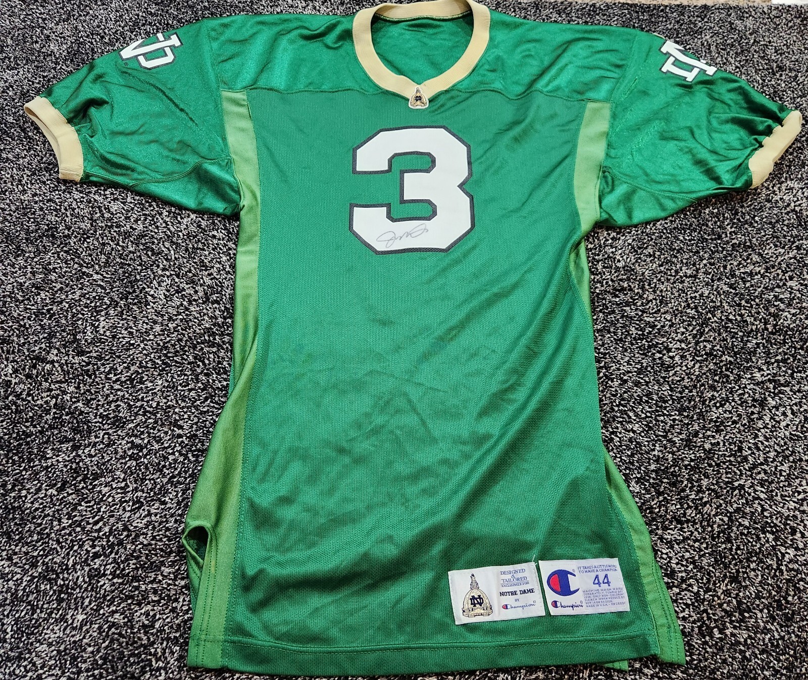 Vtg 90s Joe Montana Signed Notre Dame Jersey Champion Green 44 Autographed ND