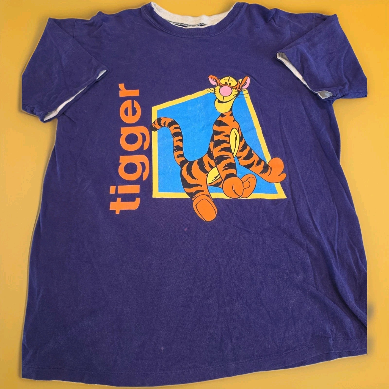 Vtg 90s DISNEY Store TIGGER Purple Double Layer Single Stitch Tee T Shirt XL