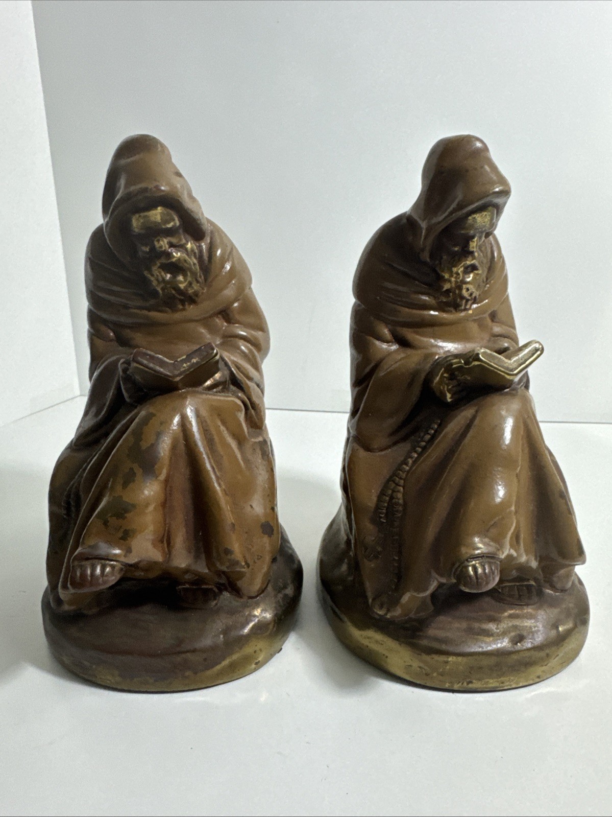 Marion Bronze MB Monk Friar Bookends c1930 Solid Heavy Vintage Pair Monk Reading