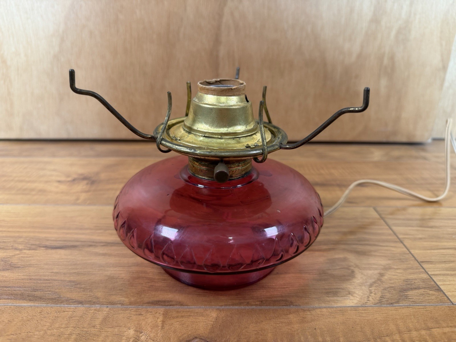 VTG / Antique Victorian Electric Converted Oil Lamp Cranberry Red Glass Works