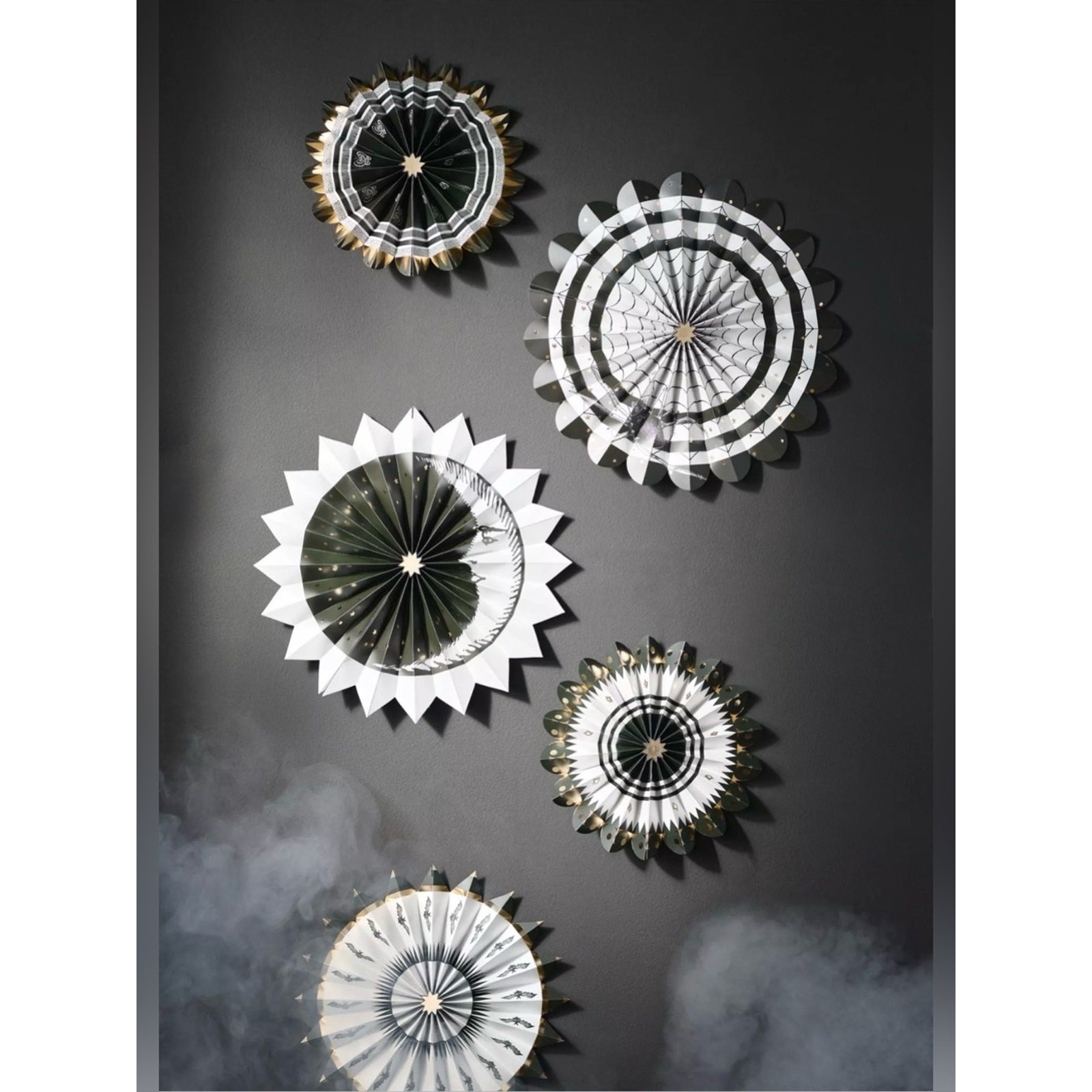 NEW Anthropologie Florence Balducci Black Cat Halloween Paper Fans, Set of 5