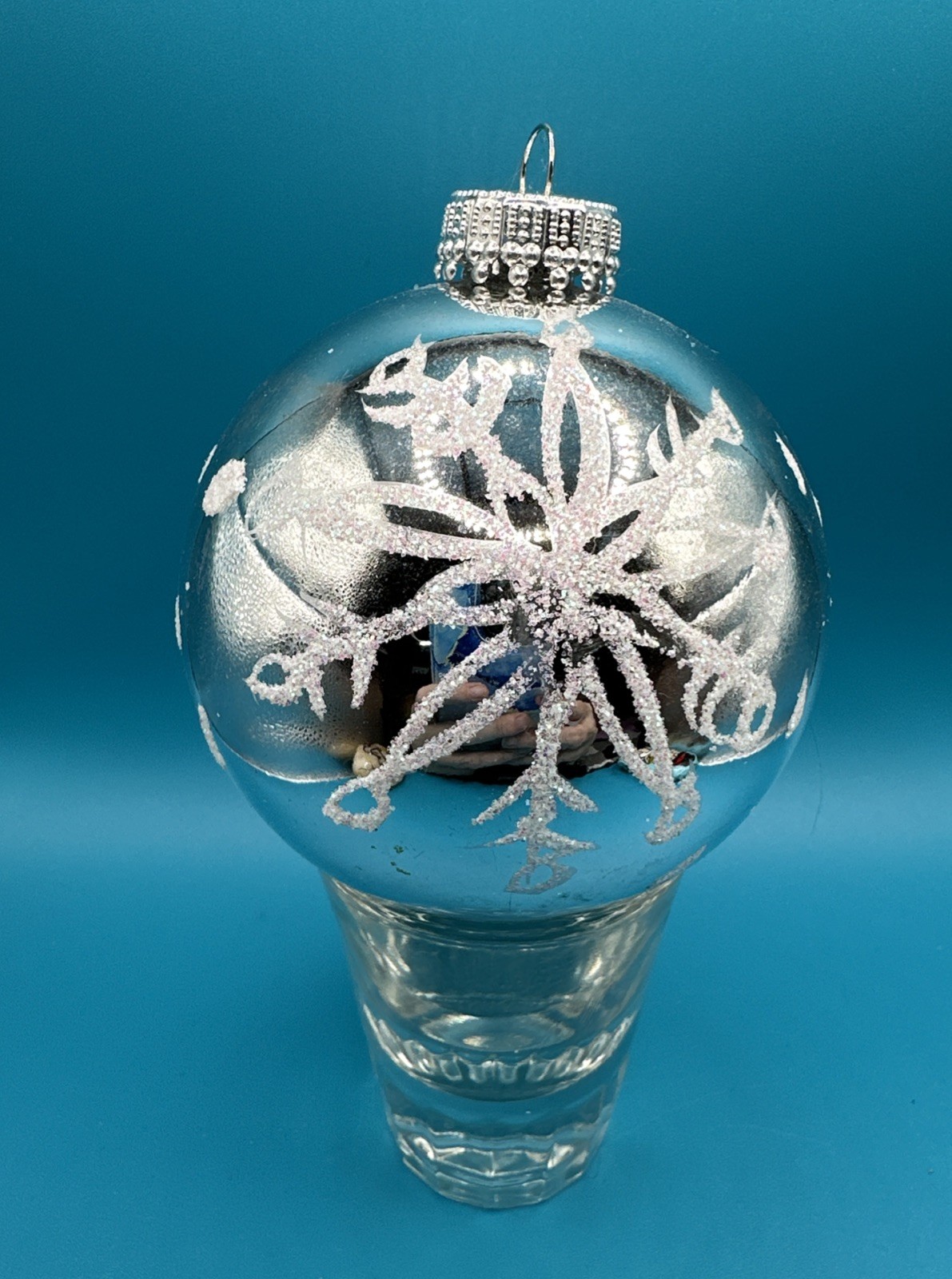 VTG 2002 SHINY BRITE MERCURY GLASS Snowflake STENCILED CHRISTMAS BALL ORNAMENT