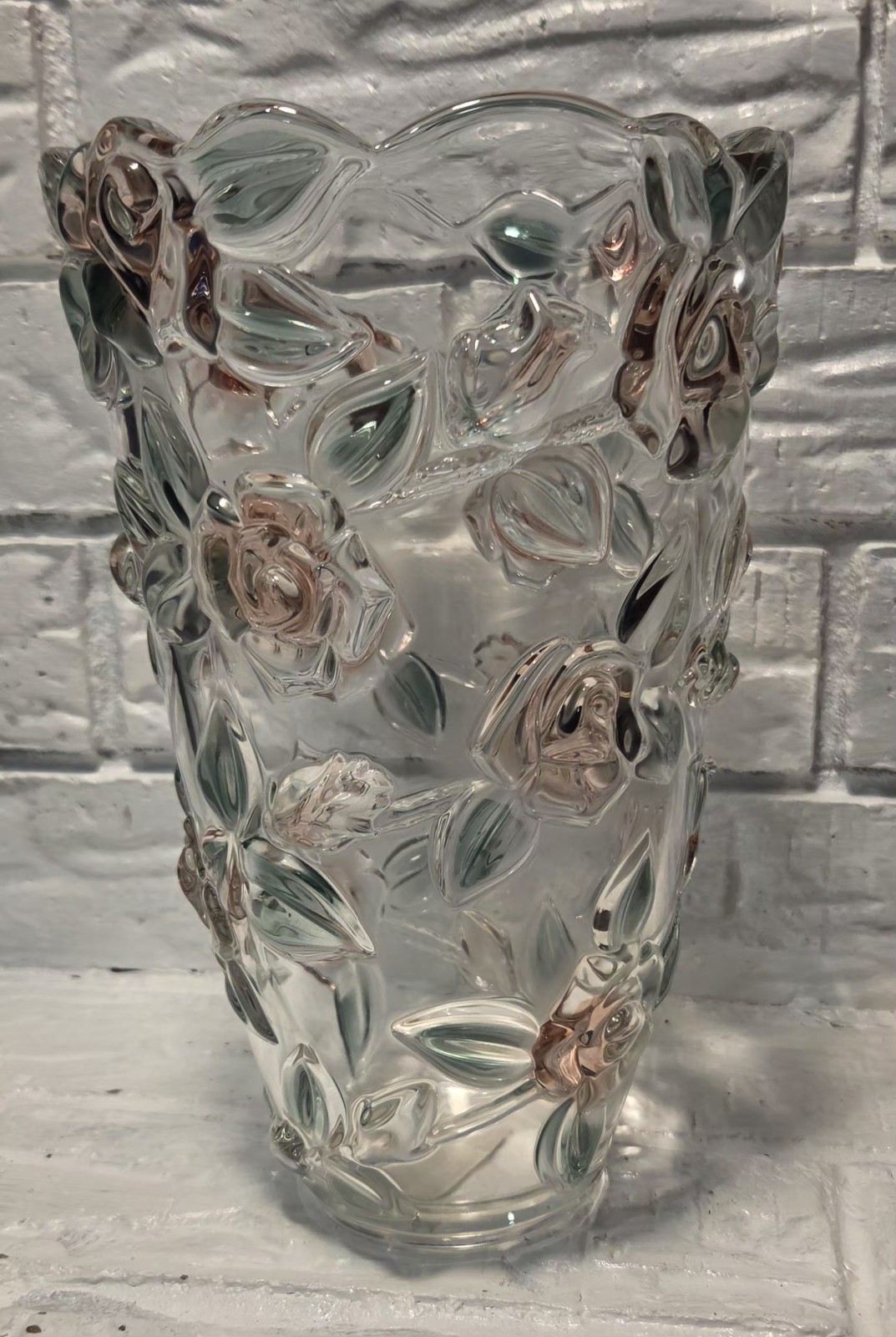 Vtg Mikasa Bella Rosa Pink Crystal Vase 9.5