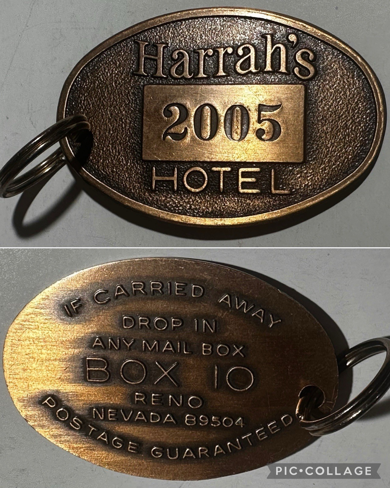 Harrah’s Hotel Reno, Nevada 89504 Brass Hotel Room Key #2005 Fob