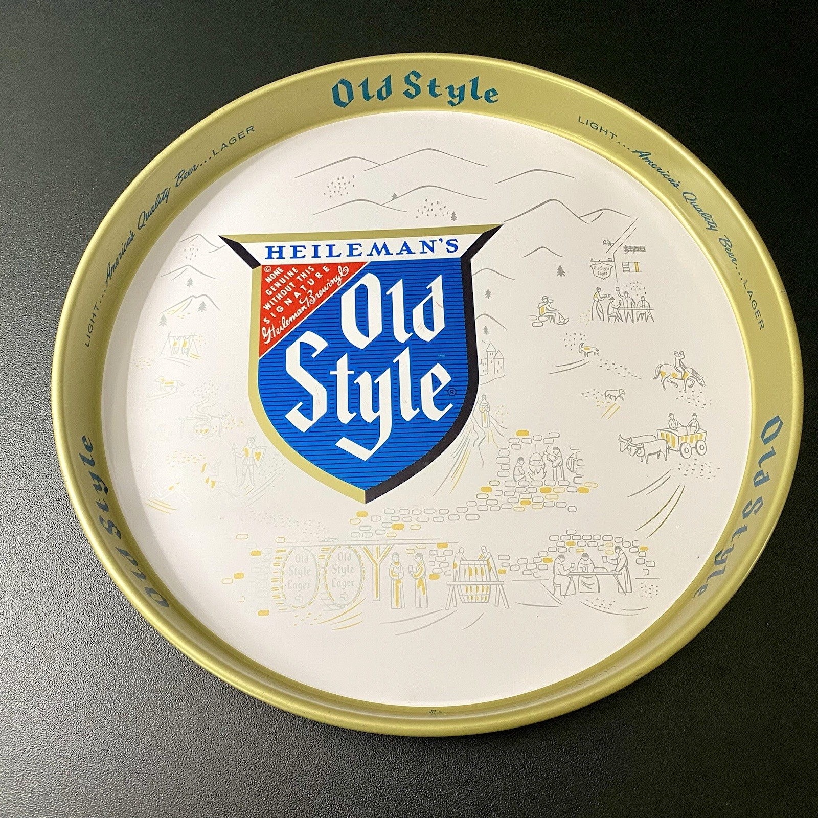Vintage Heileman\'s Old Style Beer Metal Serving Tray Old World Brewing Village