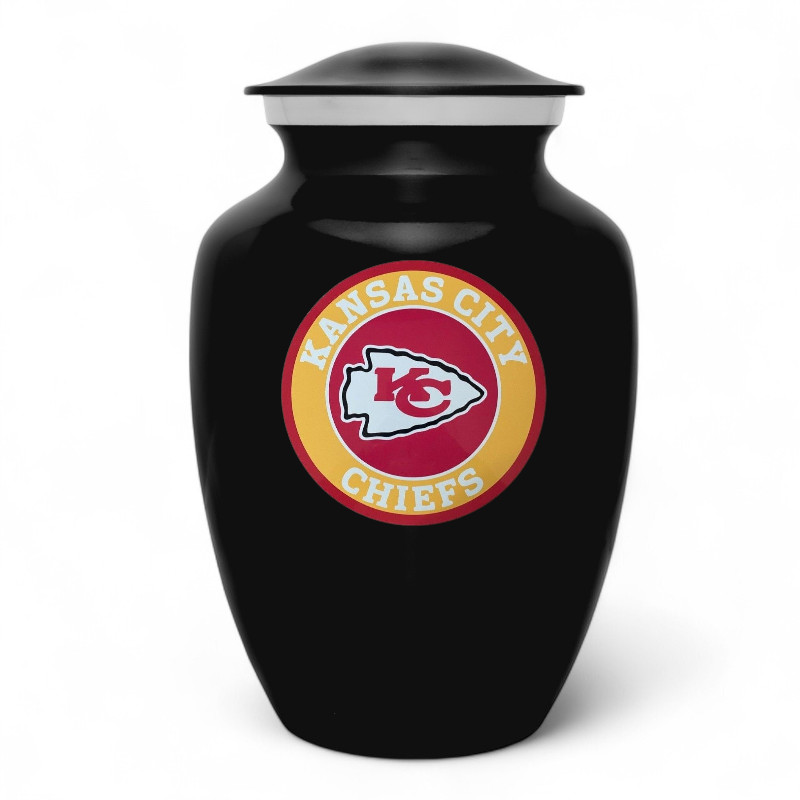 Metal Black Kansas City Chiefs Football Theme Cremation Urn Adult Ashes 8 Inch