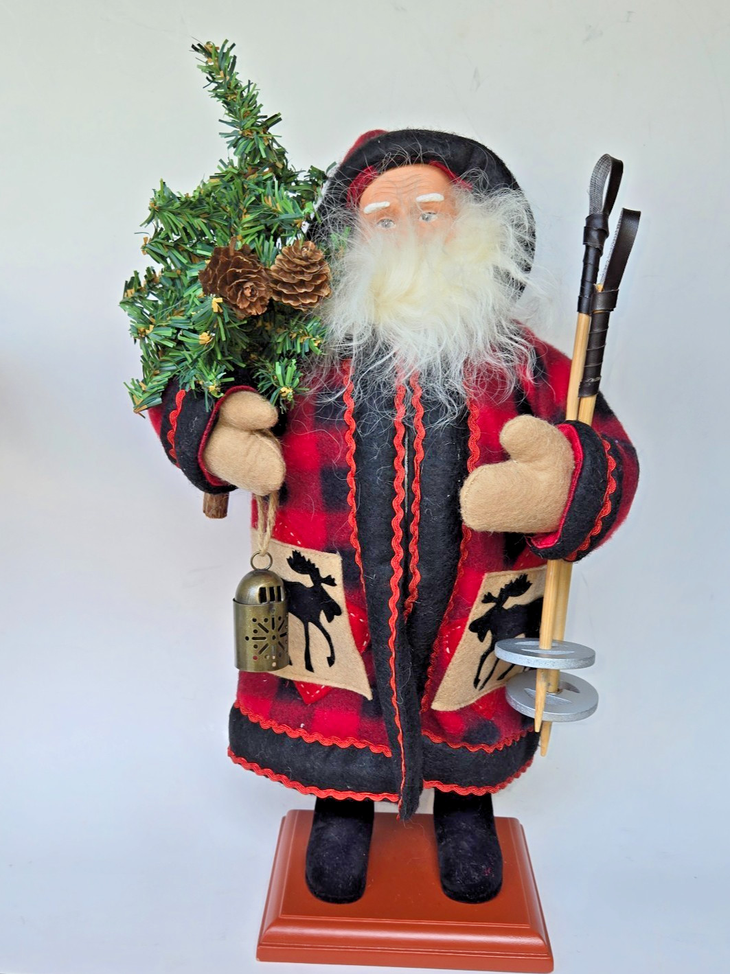 Viintage  Santa Figure with Tree Lantern and 2 Ski Poles 15\