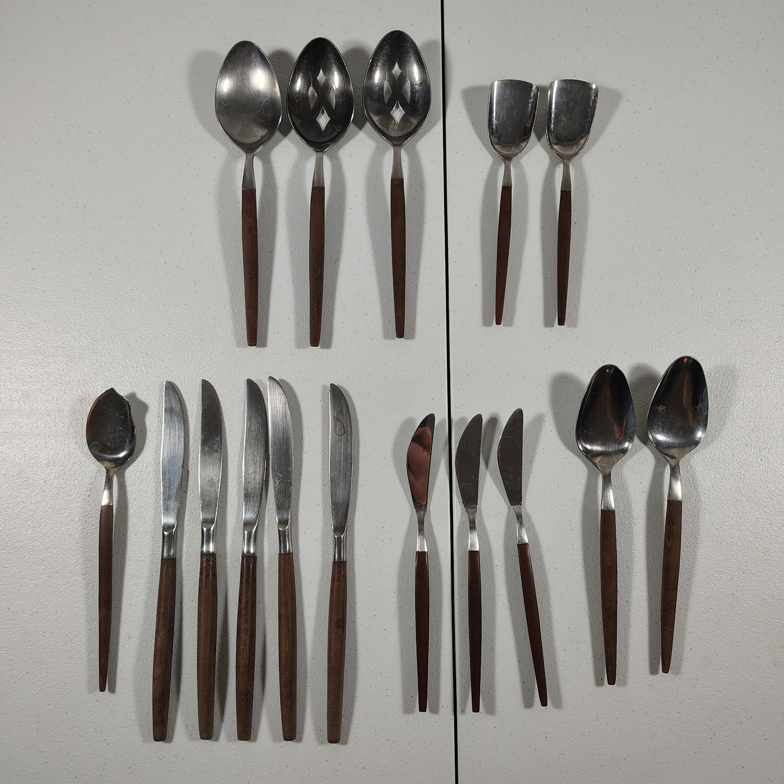 16 Pcs Vtg Epic Forged Stainless Steel Silverware/Flatware - Wood Handle - MCM 16 Pcs Vtg Epic Forged Stainless Steel Silverware/Flatware - Wood Handle - MCM