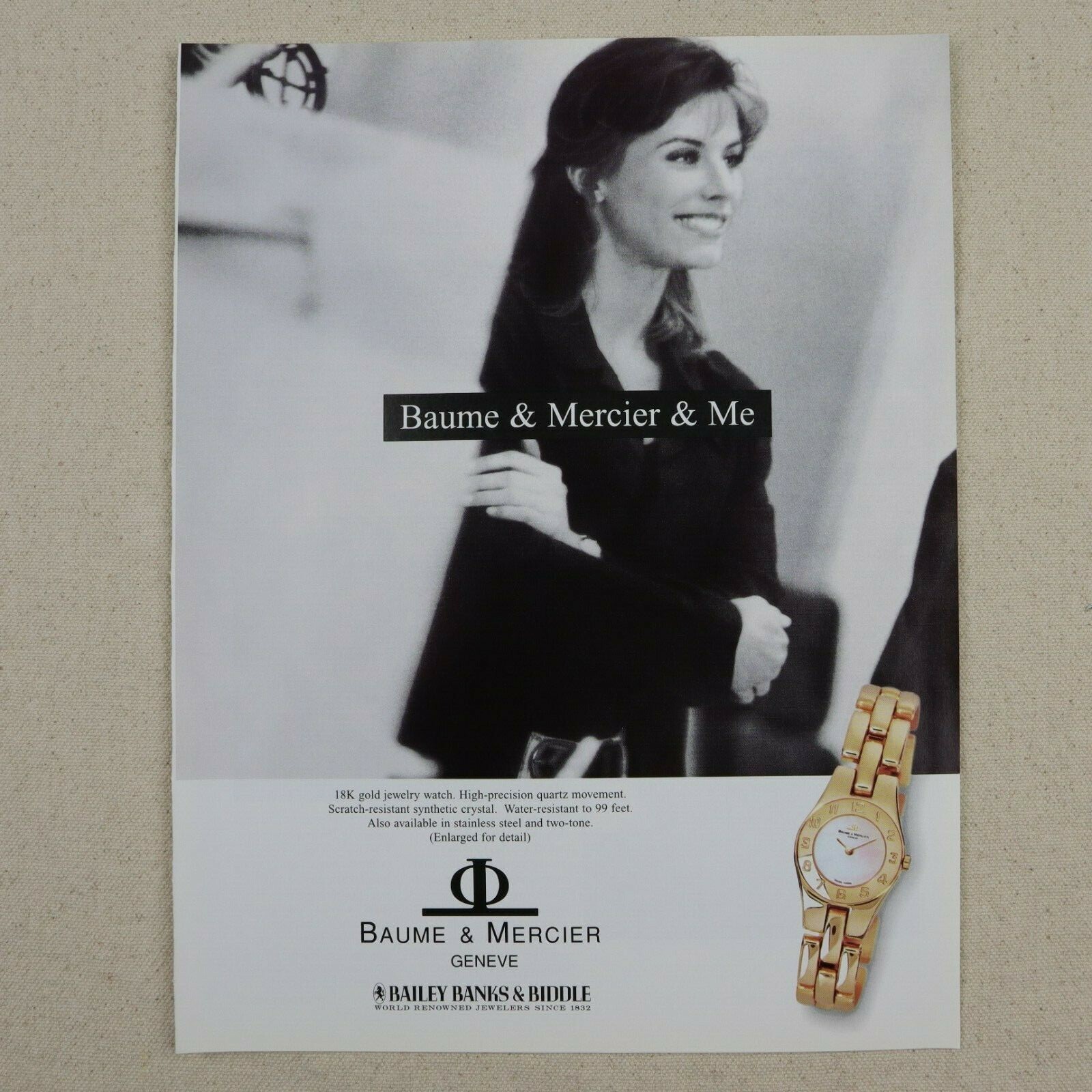 Vintage Baume & Mercier Watch Print Ad Geneve 1997 Paper Magazine Clipping 90s