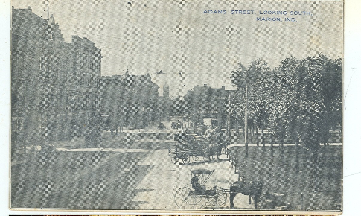MARION,INDIANA-ADAMS STREET-LOOKING SOUTH-B/W-HORSE/BUGGY-PM1908-(IN-M) MARION,INDIANA-ADAMS STREET-LOOKING SOUTH-B/W-HORSE/BUGGY-PM1908-(IN-M)