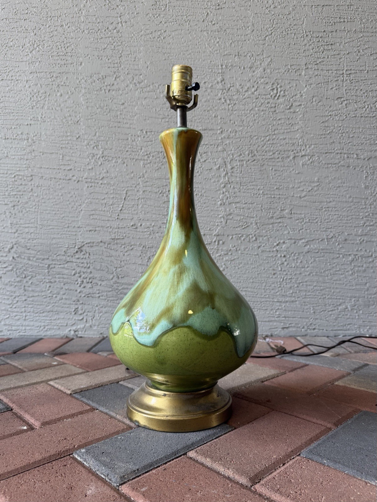 Vintage Mcm 60s Mid Century Haeger Genie Bottle Drip Glaze Lamp Green