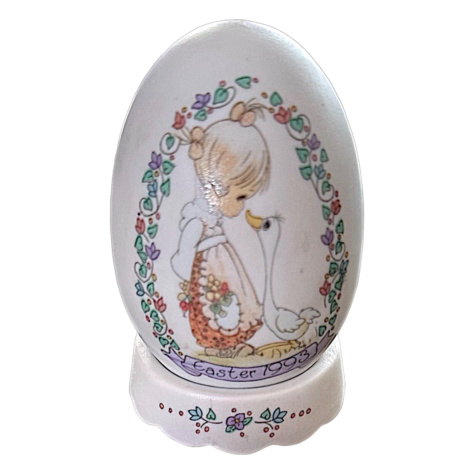 ENESCO Precious Moments Vintage 1993 Easter Egg 2.5” Stand Make a Joyful Noice