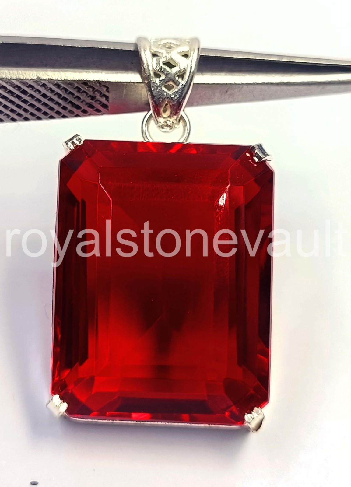 102 CT Natural Red Ruby Emerald Cut 925 Silver Pendant Free Chain IGL Gems 6LHD