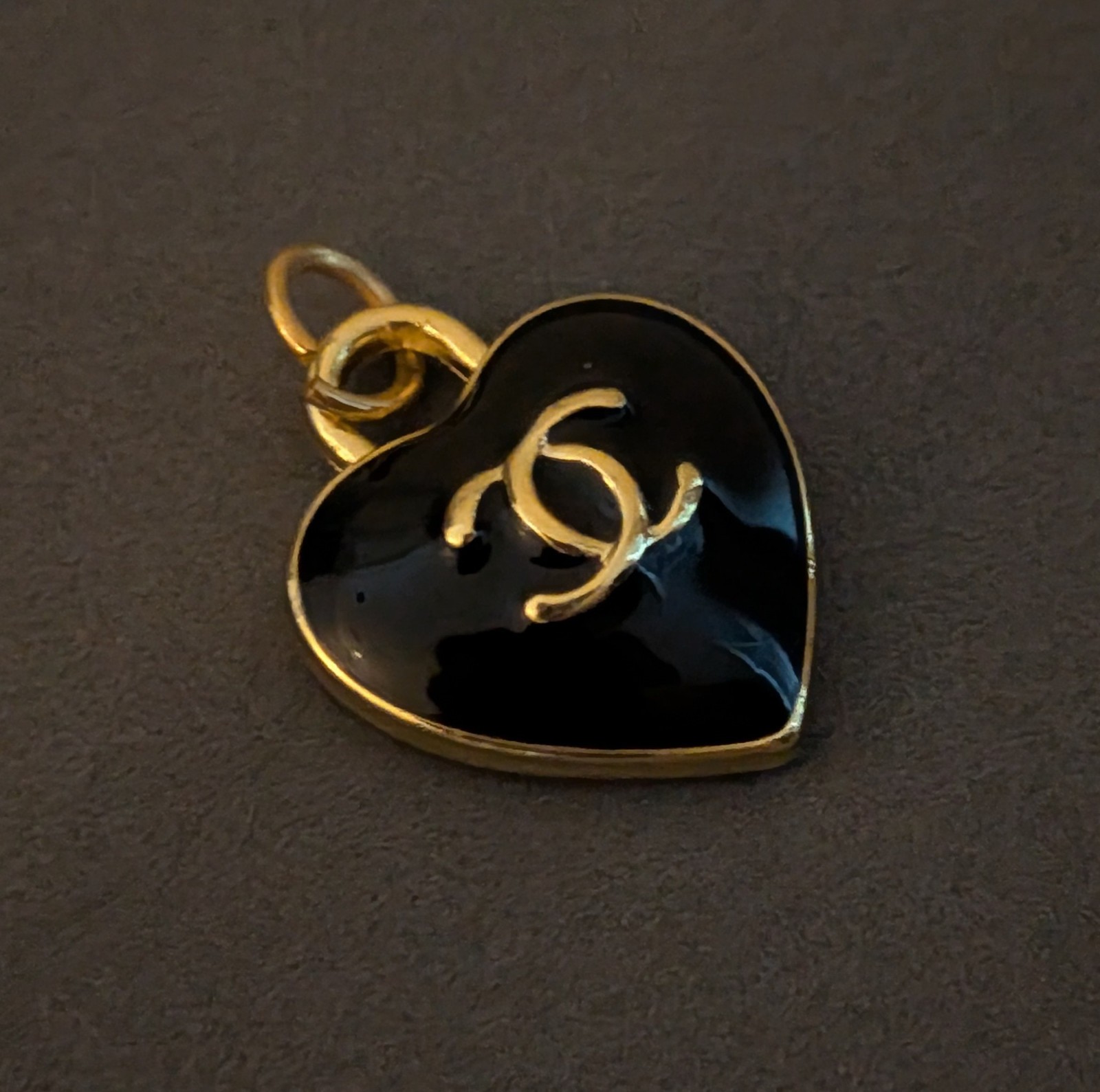 Designer Button Black Heart Gold Logo Zipper Pull Charm 20mm Stamped