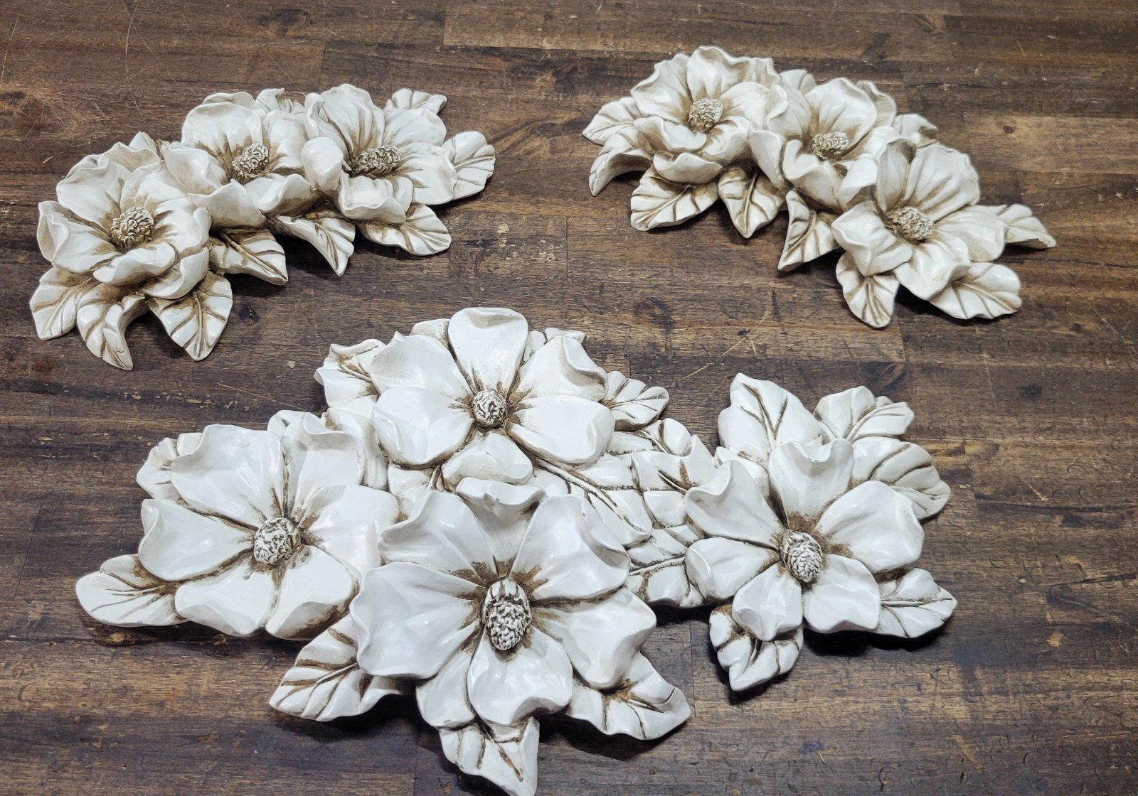 Vintage 3D Raised Floral Chalkware Wall Plaques Needs Hangers Lot Of 3