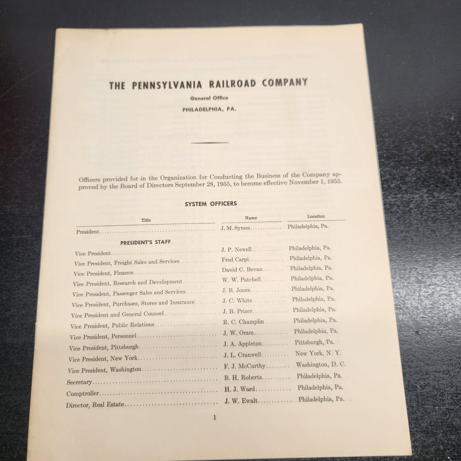 1955 Pennsylvania Railroad Company System Officers Directory Booklet Phila PA