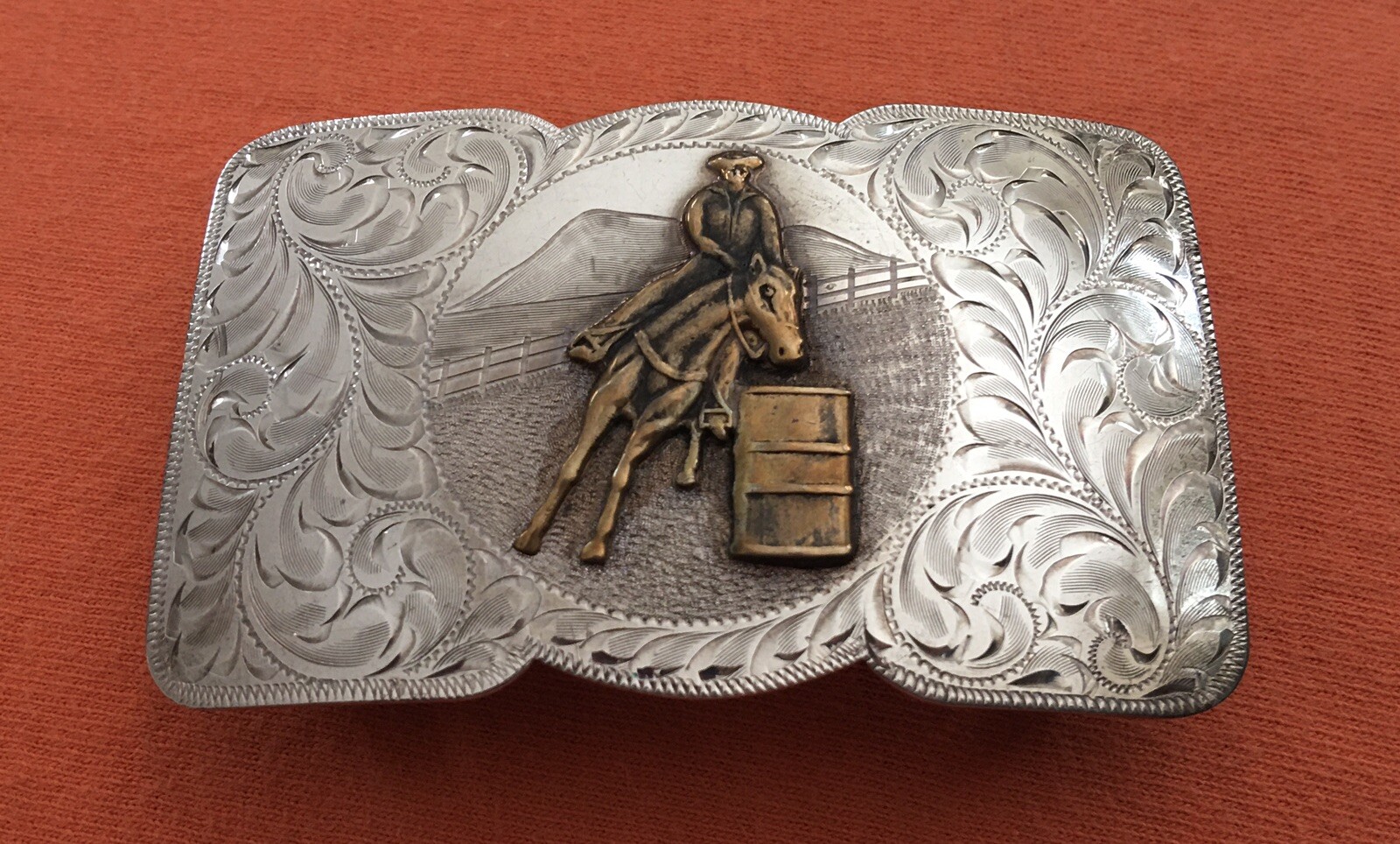 VTG Rare Signed Western Rodeo Sterling Silver Barrel Racing Trophy Belt Buckle