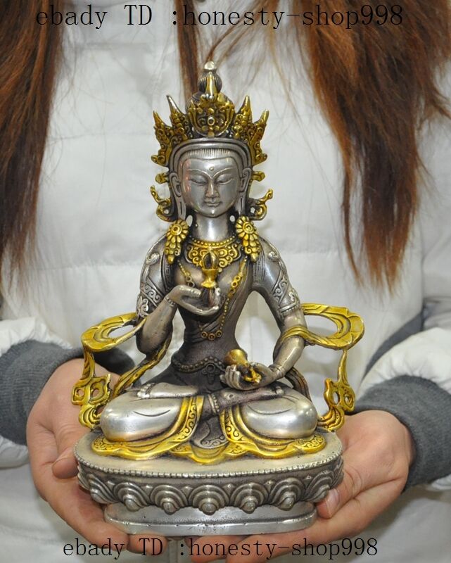Old Tibet Buddhism silver vajrasattva kwanyin GuanYin Bodhisattva buddha statue