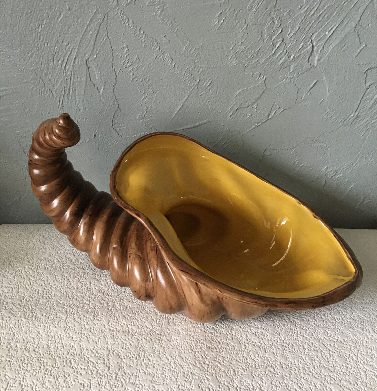 Vintage Ceramic Cornucopia Large Planter, Vase, Centerpiece 15” Long Excellent