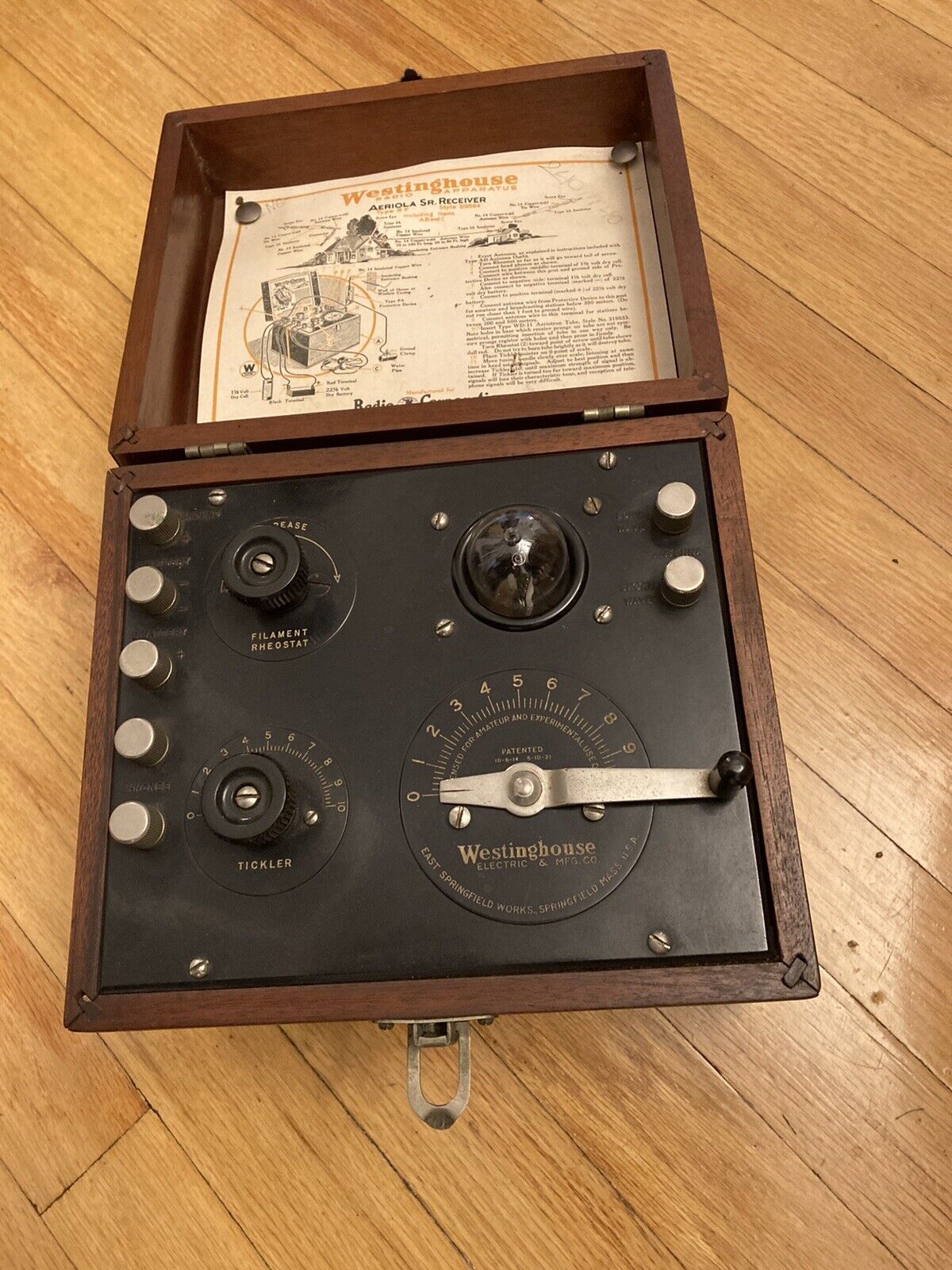 Awesome 1921 Westinghouse RCA  Aeriola Sr Receiver w/ display tube in wood box