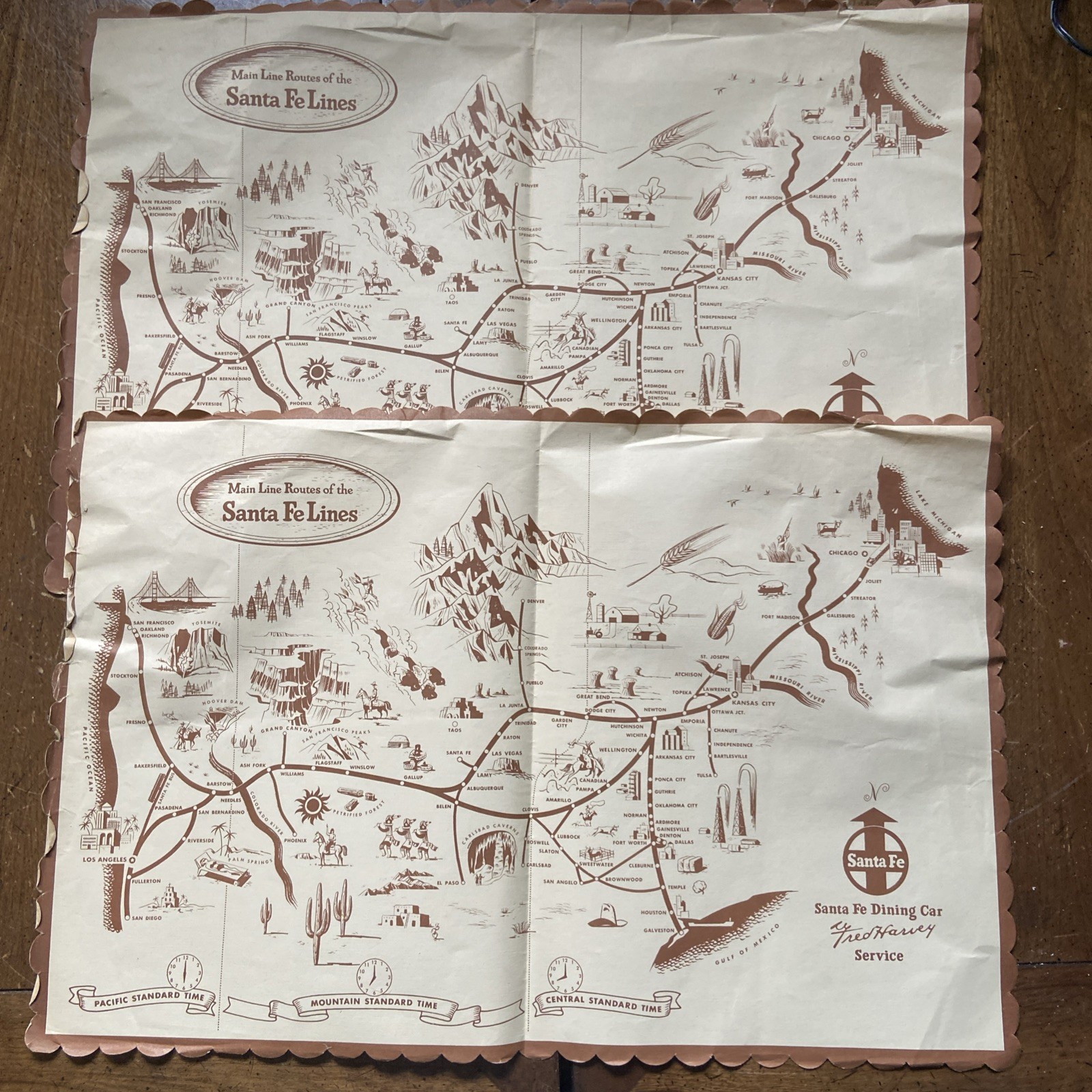 Santa Fe Lines Vintage Dining Car Placemats Lot Of Two And Vintage Marble Train