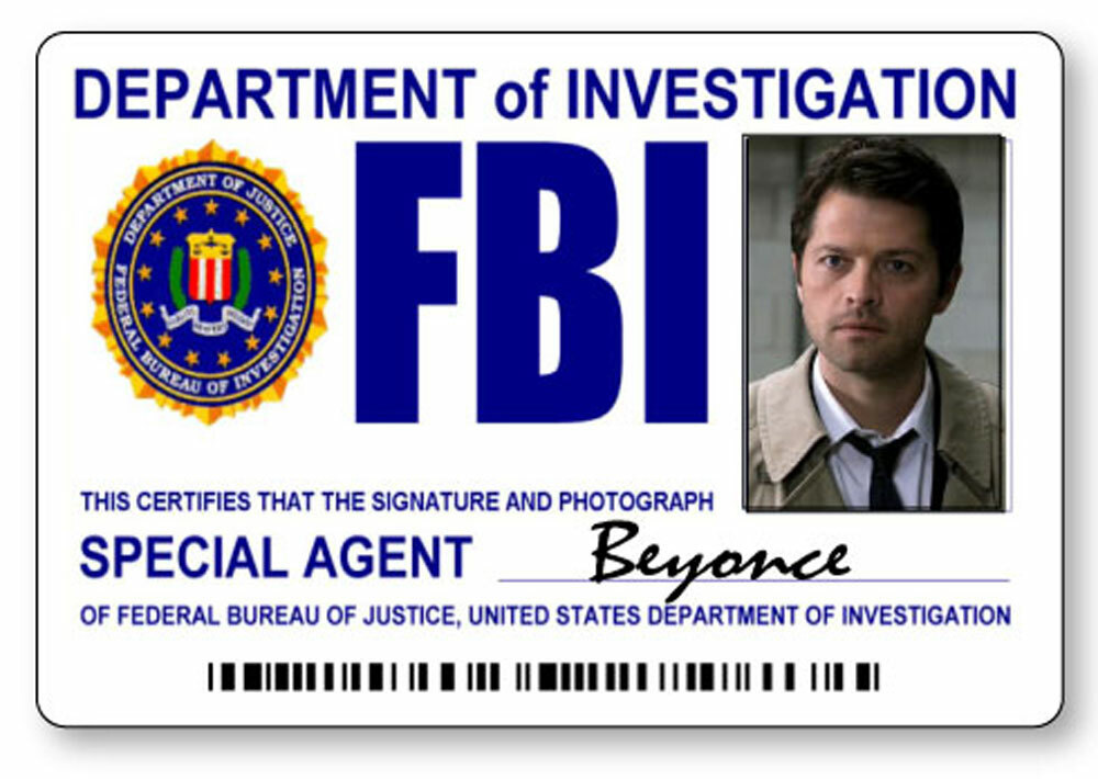 ANGEL CASTIEL AGENT BEYONCE SUPERNATURAL NAME BADGE W/ PIN & BUTTON HALLOWEEN