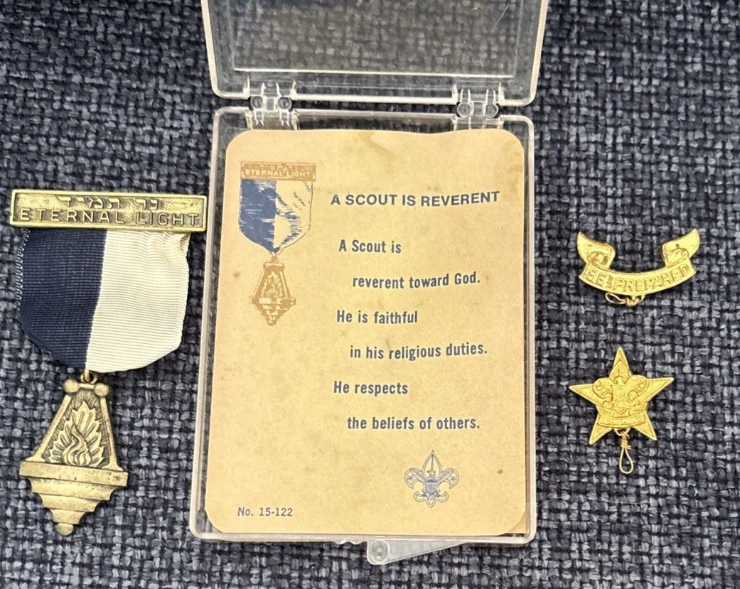 Vintage BSA Ner Tamid Jewish Boy Scout Award Medal Named Certificate Judaica