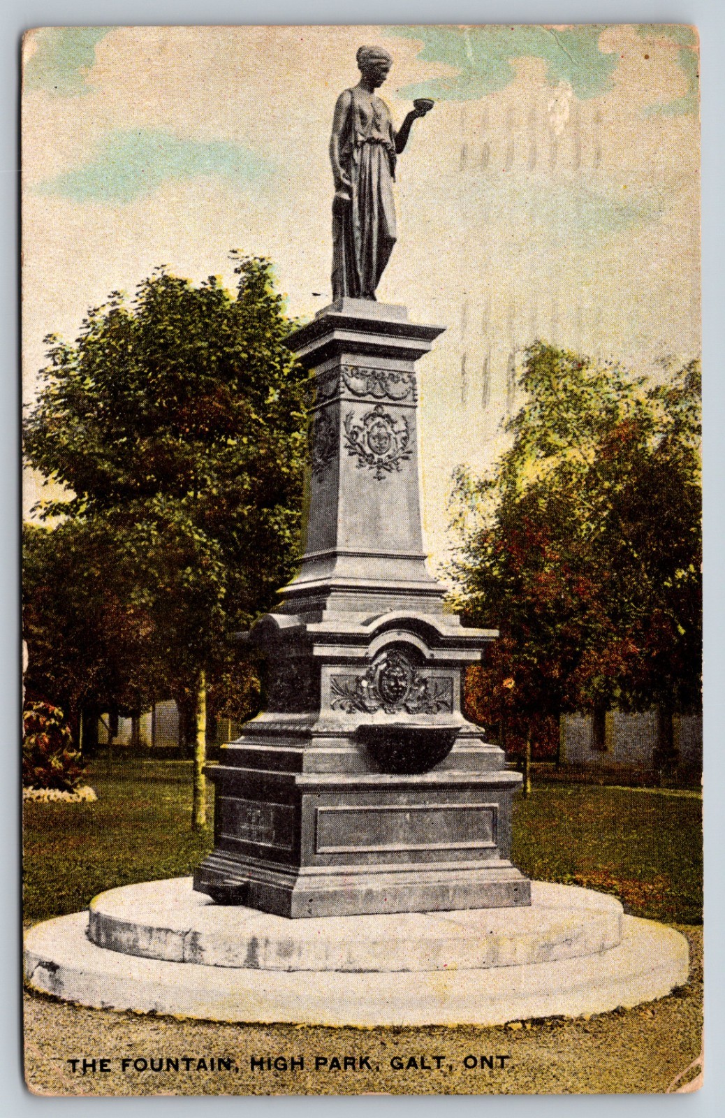 Galt Ontario Hebe Fountain High Park Greek Goddess Youth Postcard ON Posted 1910 Galt Ontario Hebe Fountain High Park Greek Goddess Youth Postcard ON Posted 1910