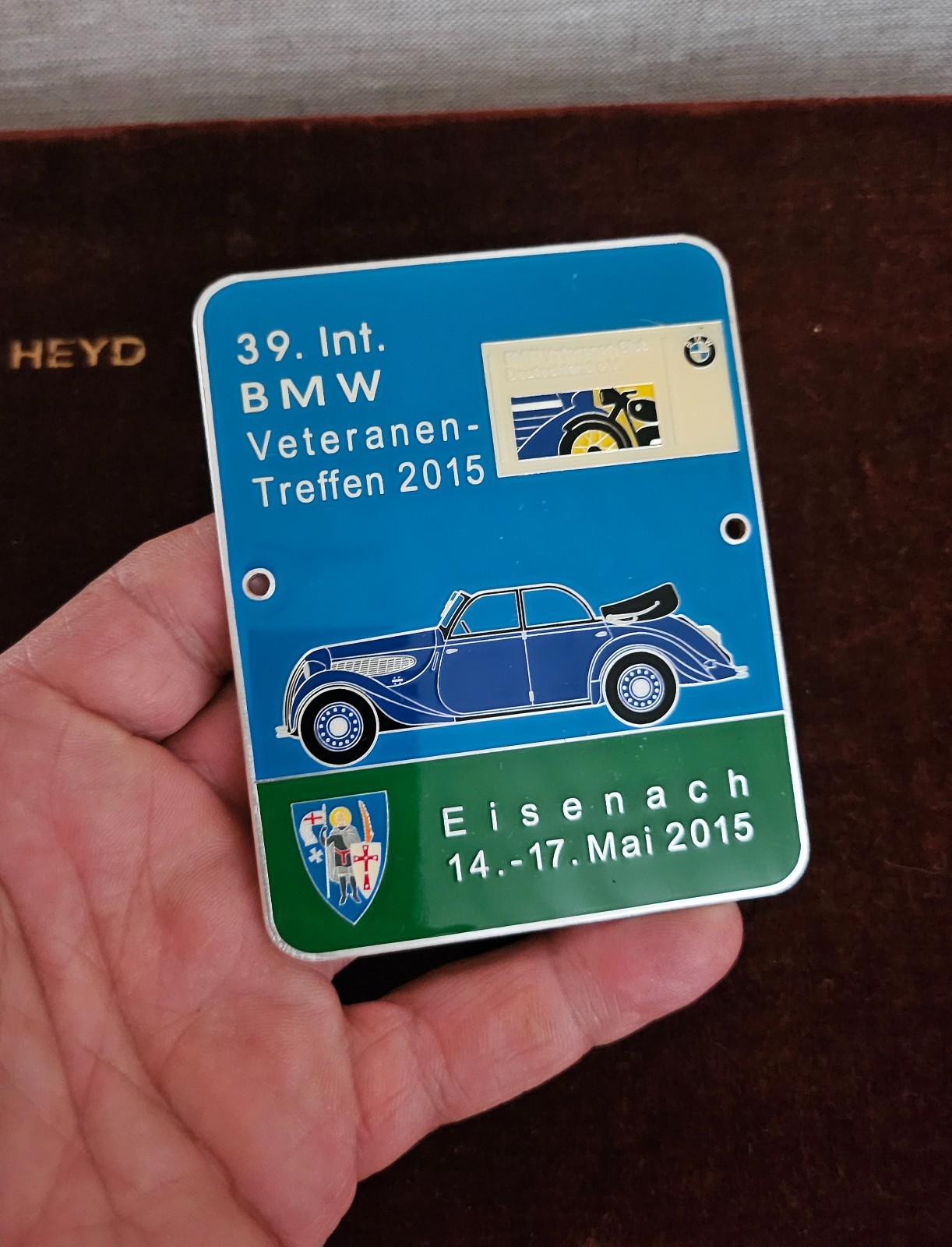 ENAMEL AUTOMOBILE CAR BADGE # BMW VETERAN MEETING EISENACH GERMANY 2015