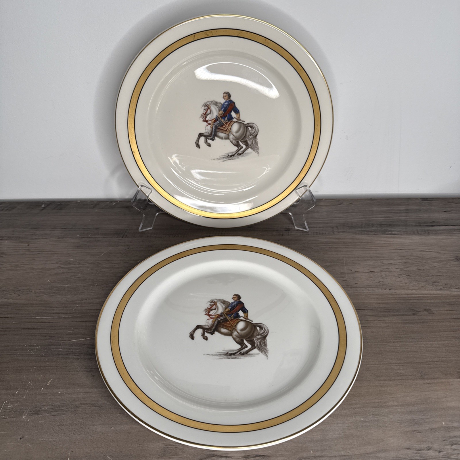 1929 Antique Syracuse China Hotel Plate Set of 2 Military Officer On White Horse