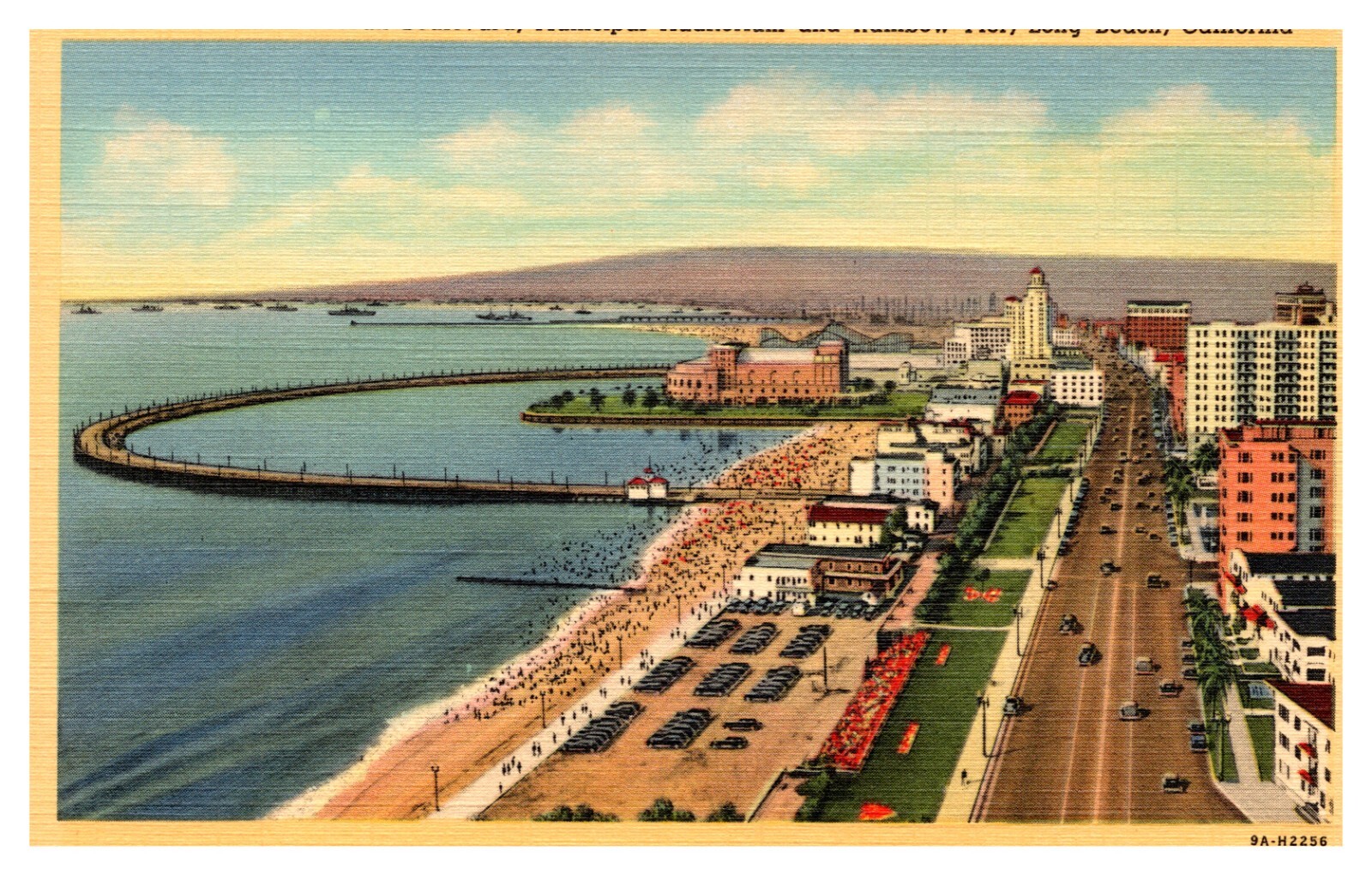 Ocean Boulevard, Municipal Auditorium & Rainbow Pier, long Beach, Postcard #491