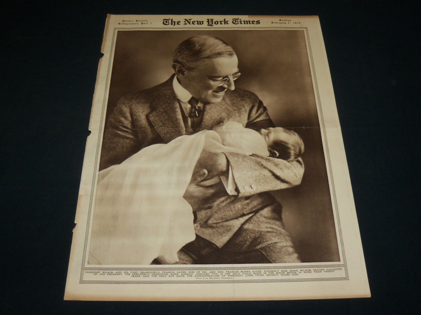 1915 FEBRUARY 7 NEW YORK TIMES ROTO PICTURE SECTION - WILSON & GRANDSON- NT 8952