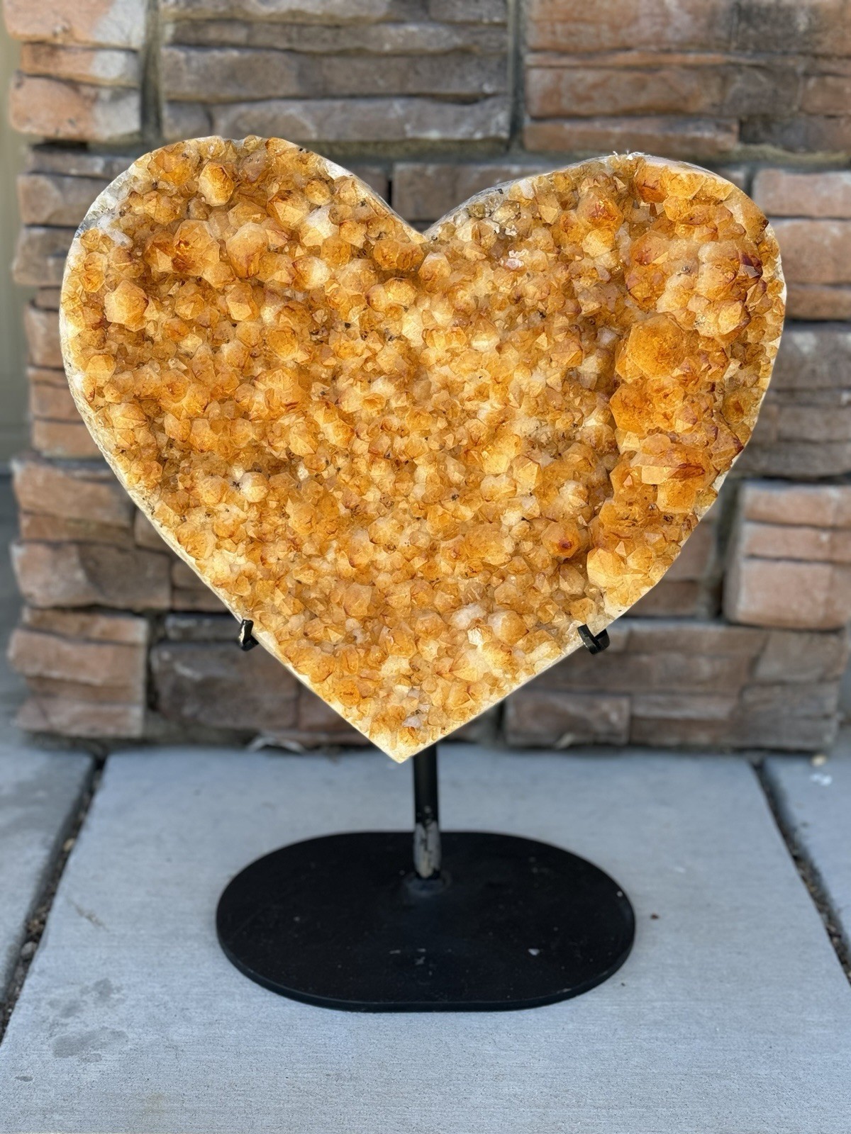 Large 18” Natural Golden Citrine Druzy Crystal Heart on Stand Honey Amber Décor