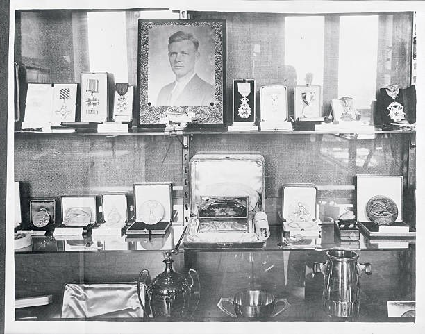 Trophies of Charles A Lindbergh on display at Jefferson Memorial Old Photo